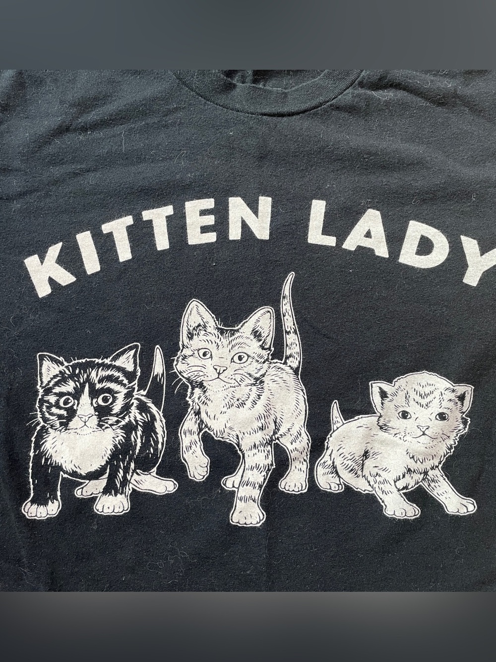 Kitten Lady Graphic Cat T-Shirt in Black, Funny Cat tee shirt cotton size medium - Picture 6 of 14
